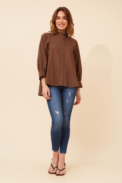 GAYEL SOLID LINEN BLEND BLOUSE