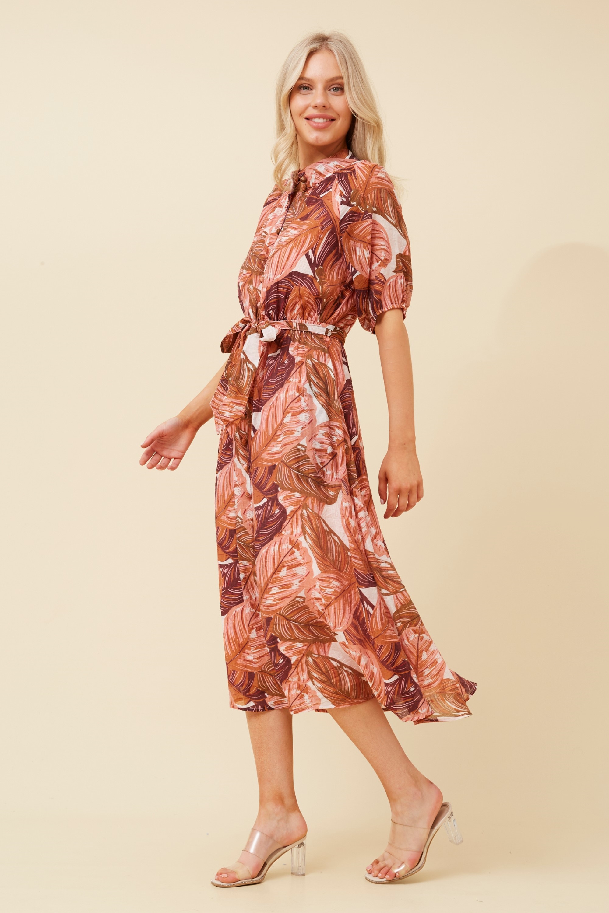 GENEVA LEAF PRINT MIDI DRESS