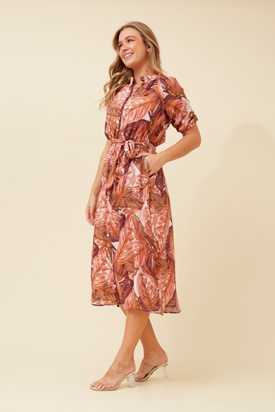 GENEVA LEAF PRINT MIDI DRESS