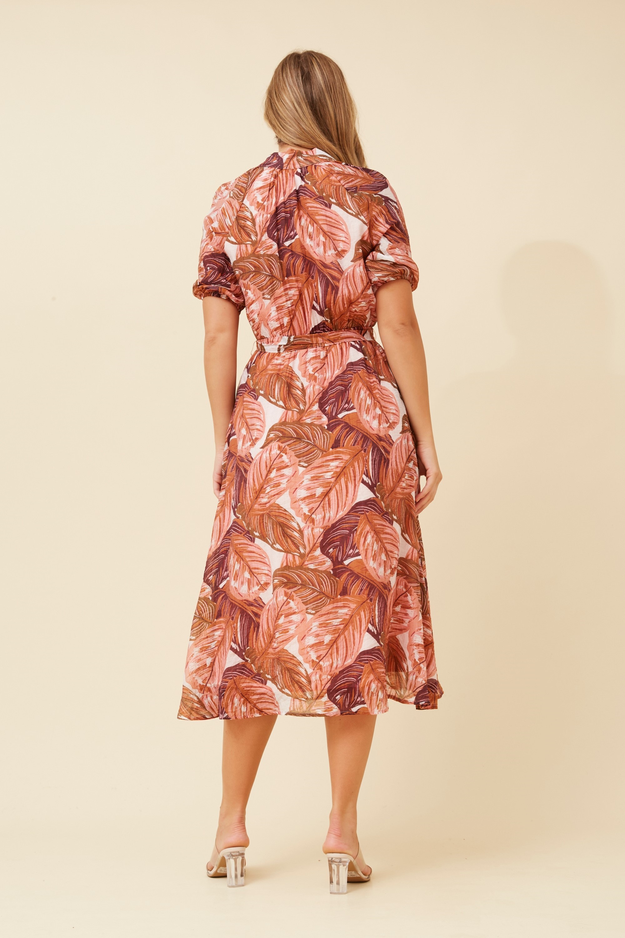 GENEVA LEAF PRINT MIDI DRESS