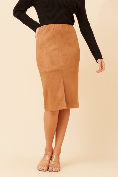 GHITA FAUX SUED MIDI SKIRT