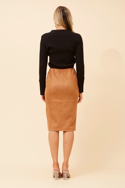 GHITA FAUX SUED MIDI SKIRT