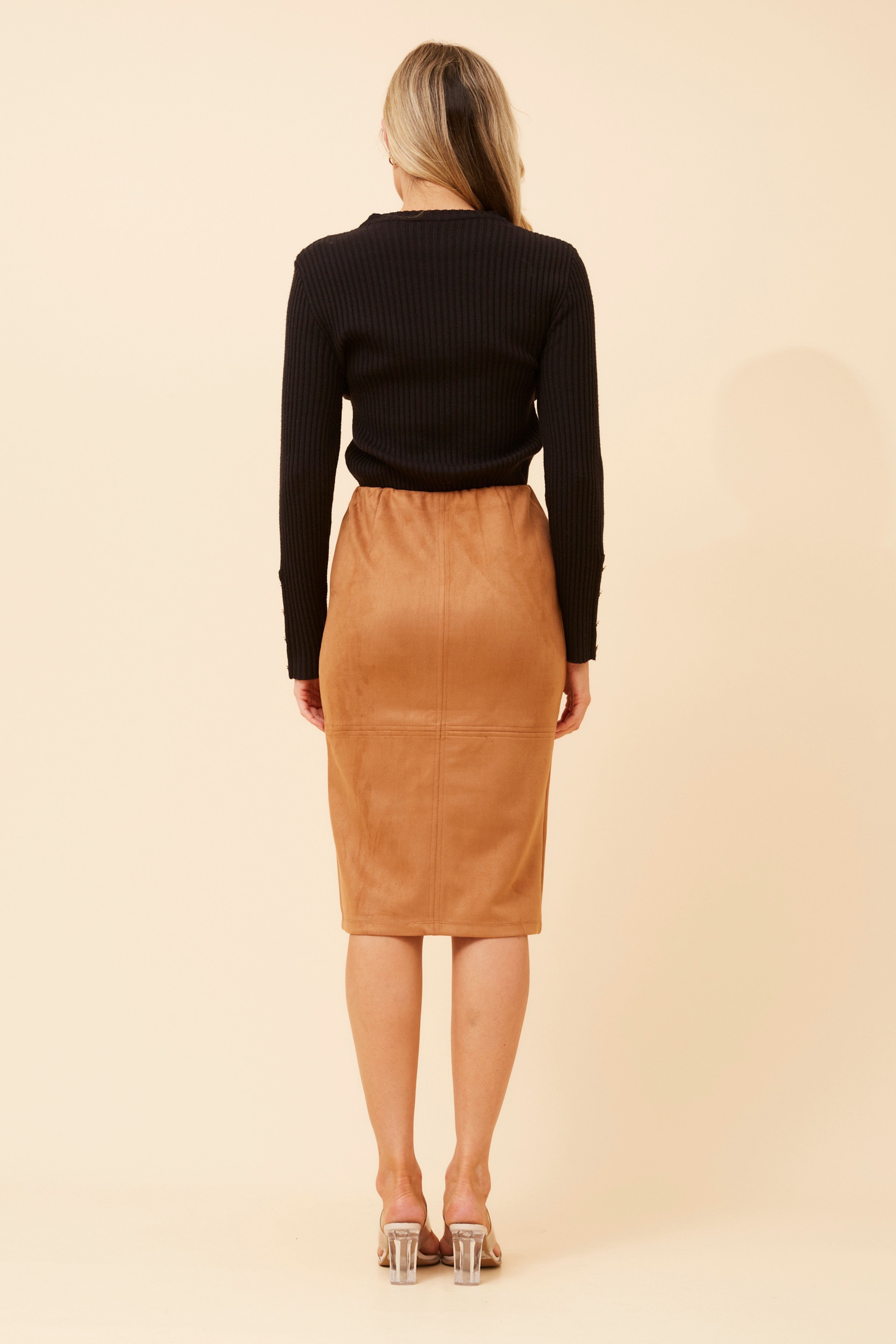 GHITA FAUX SUED MIDI SKIRT