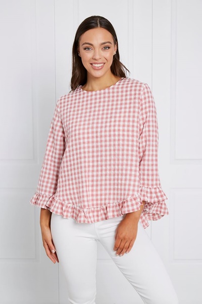 GINGHAM FRILL SLEEVE TOP