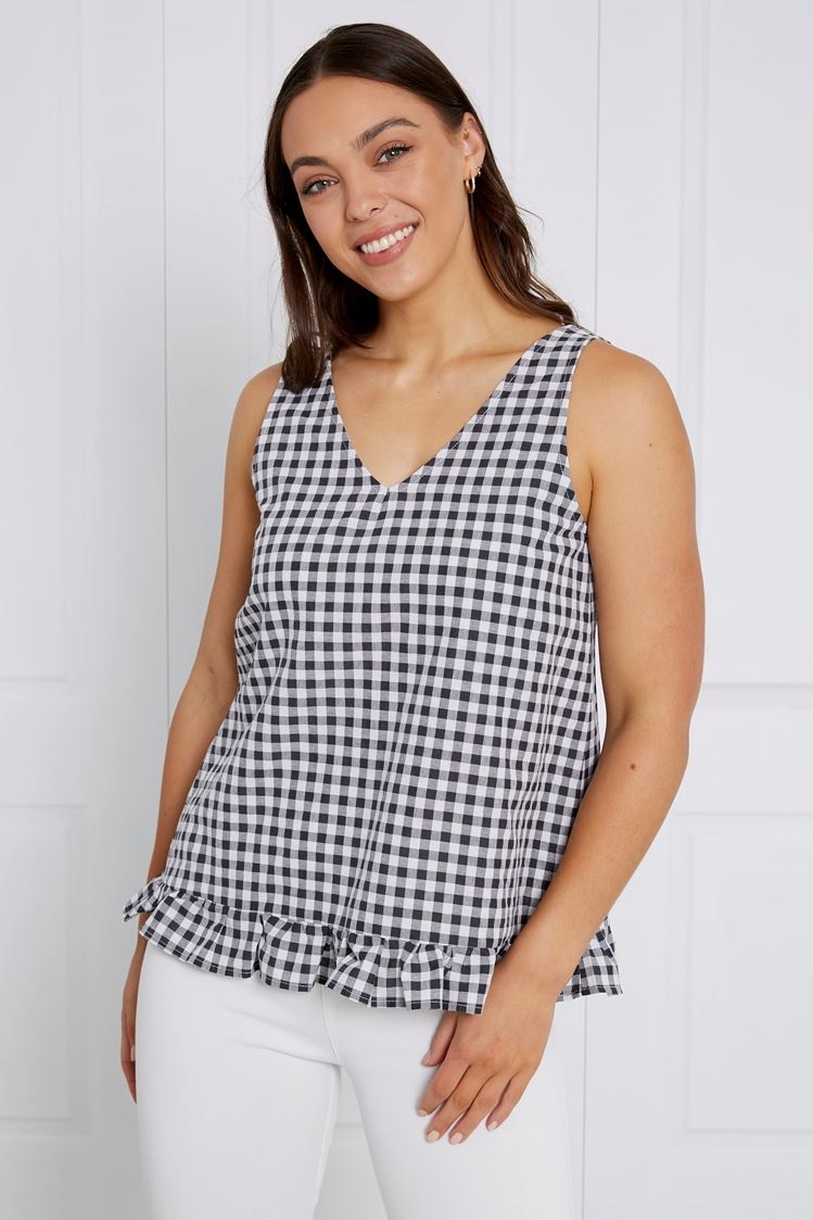 GINGHAM FRILL TOP
