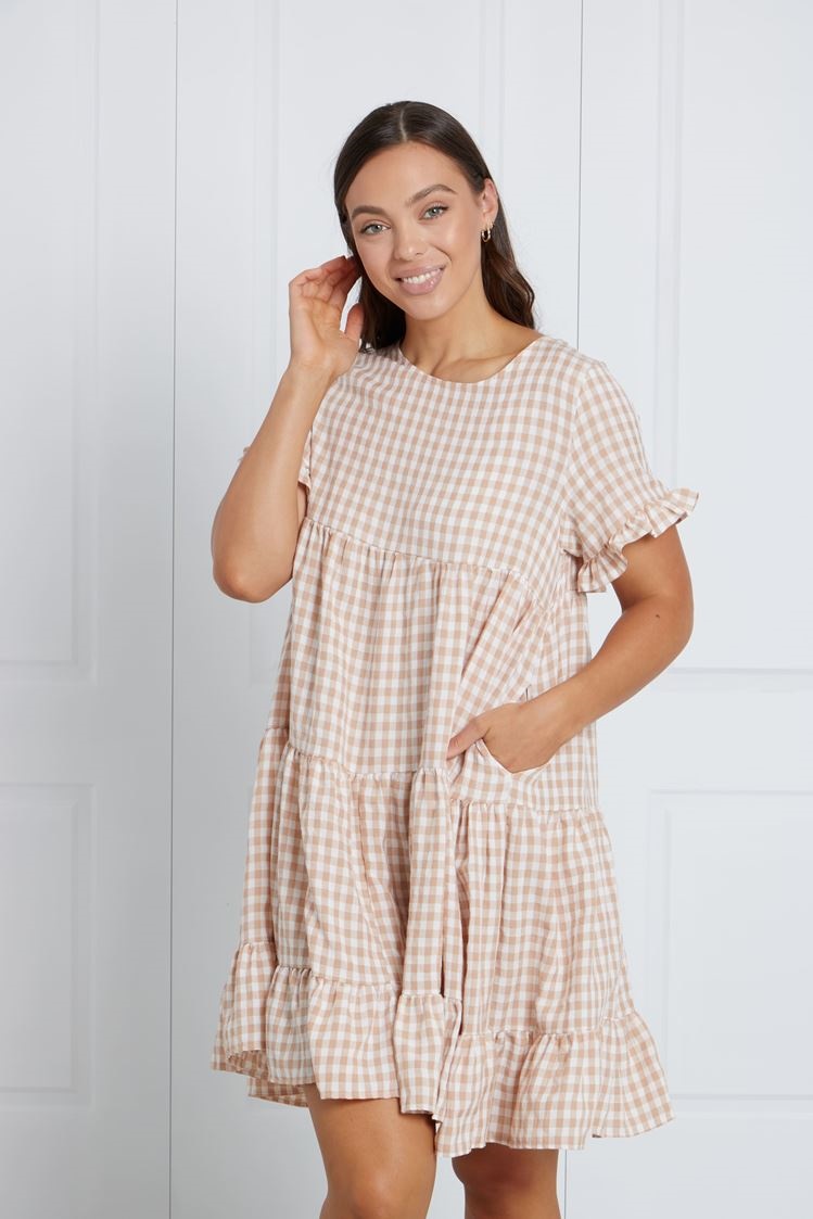 GINGHAM TIERED BABYDOLL DRESS