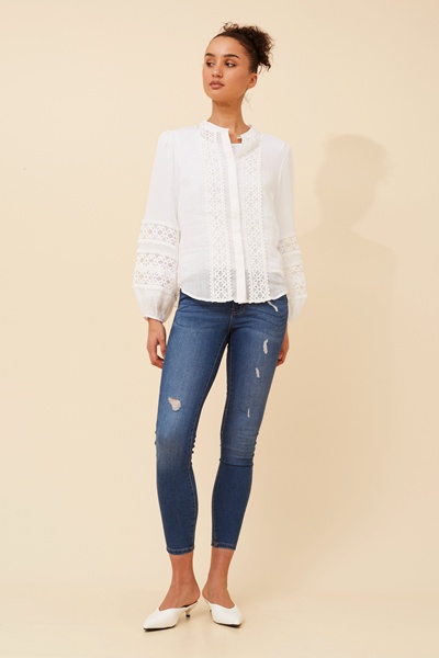 GINNIFER SOLID LINEN BLEND BLOUSE