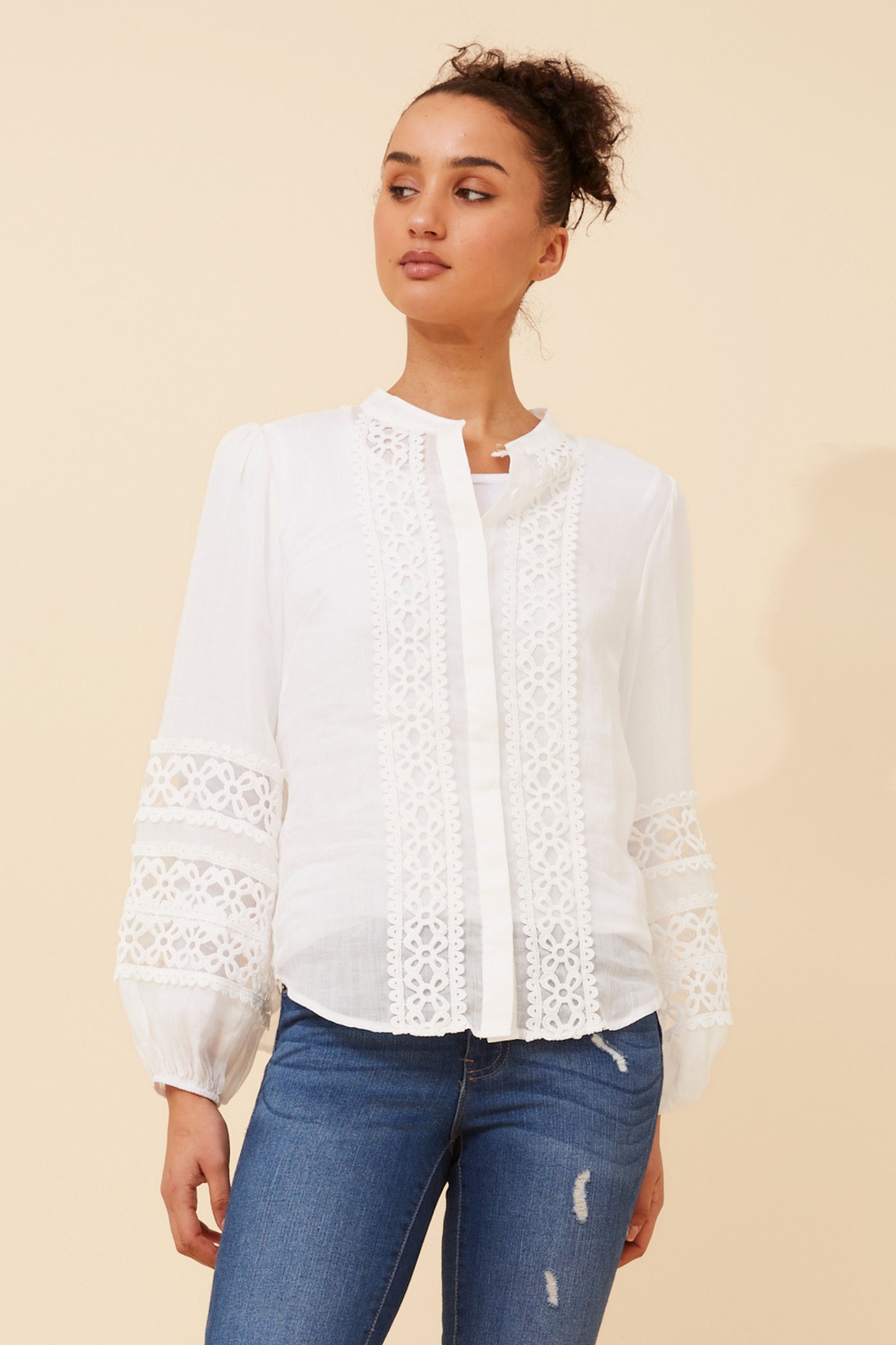 GINNIFER SOLID LINEN BLEND BLOUSE