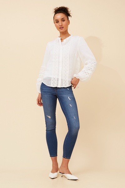 GINNIFER SOLID LINEN BLEND BLOUSE