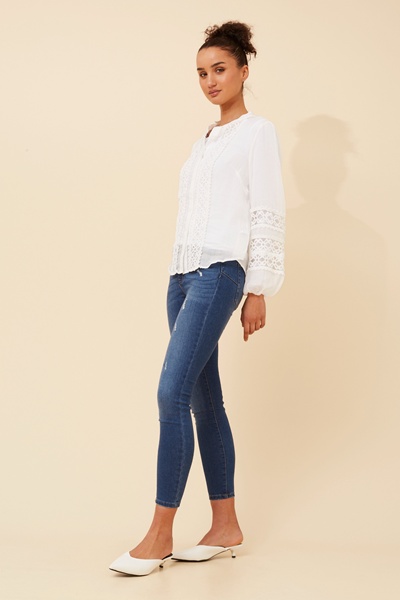 GINNIFER SOLID LINEN BLEND BLOUSE