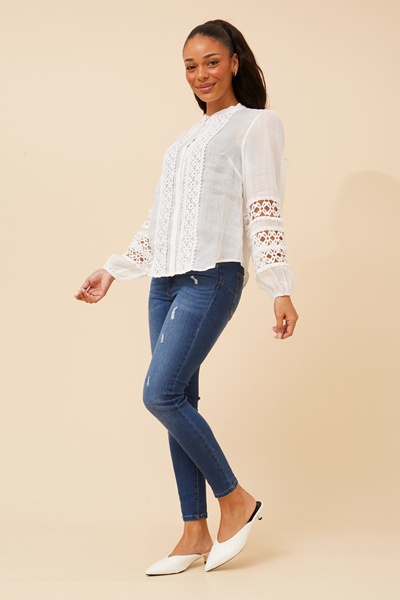 GINNIFER SOLID LINEN BLEND BLOUSE