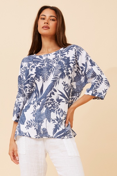 GIRALDA LEAF PRINT LINEN TOP