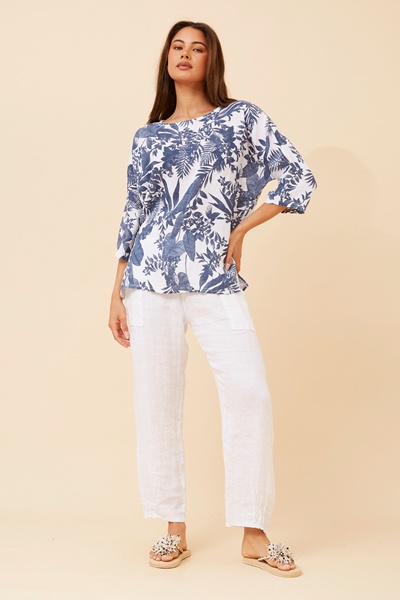 GIRALDA LEAF PRINT LINEN TOP