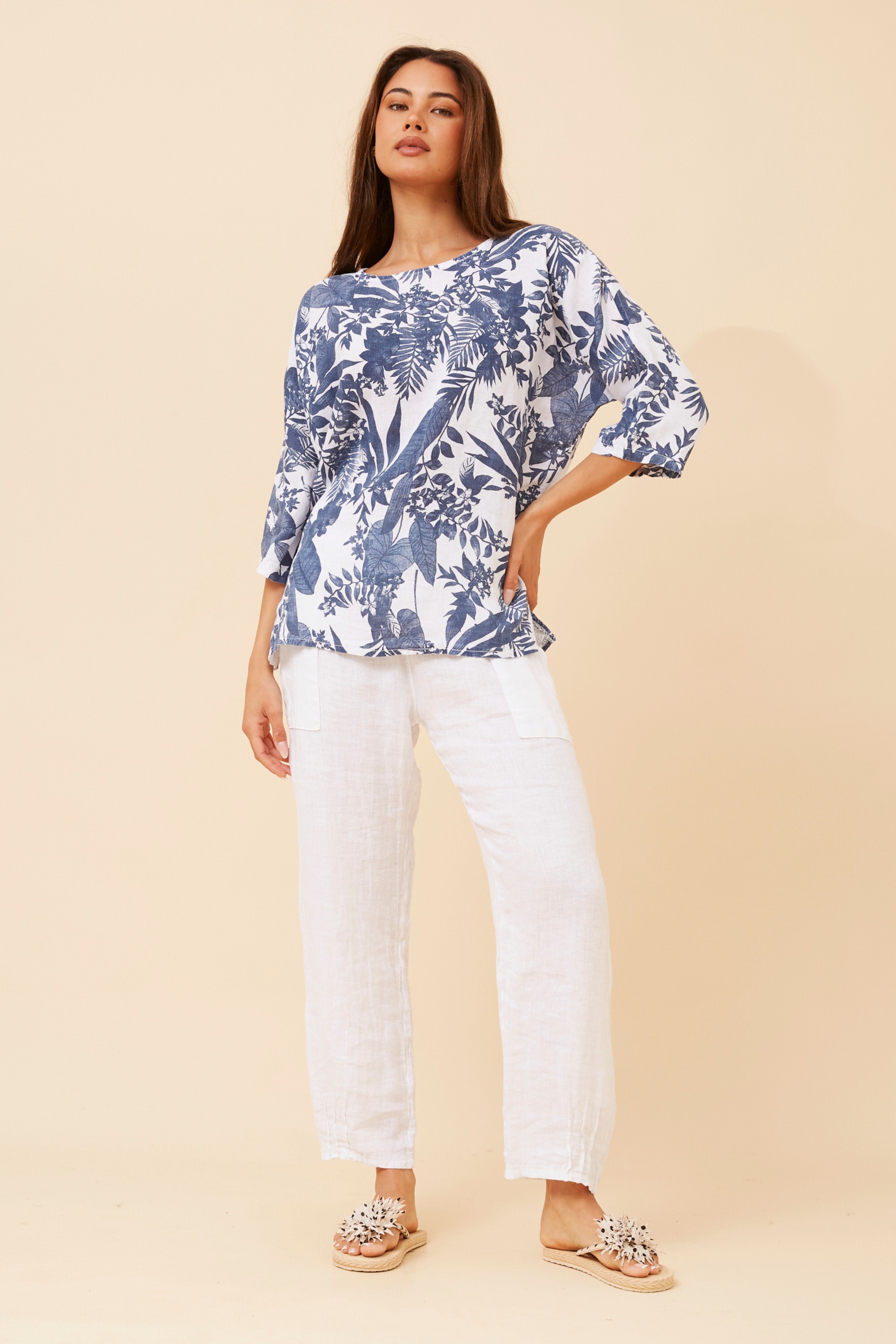 GIRALDA LEAF PRINT LINEN TOP