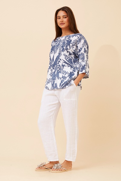 GIRALDA LEAF PRINT LINEN TOP