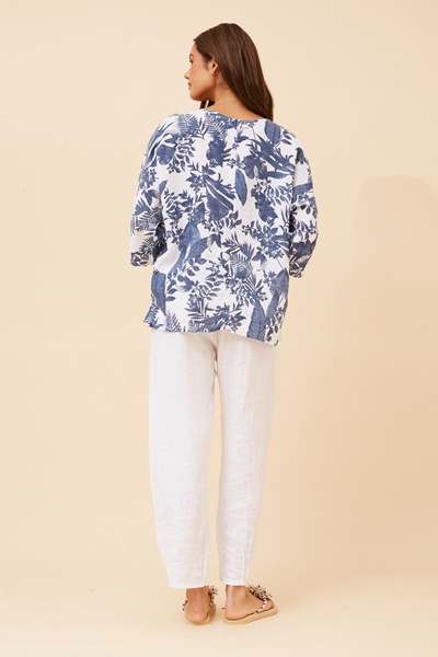 GIRALDA LEAF PRINT LINEN TOP