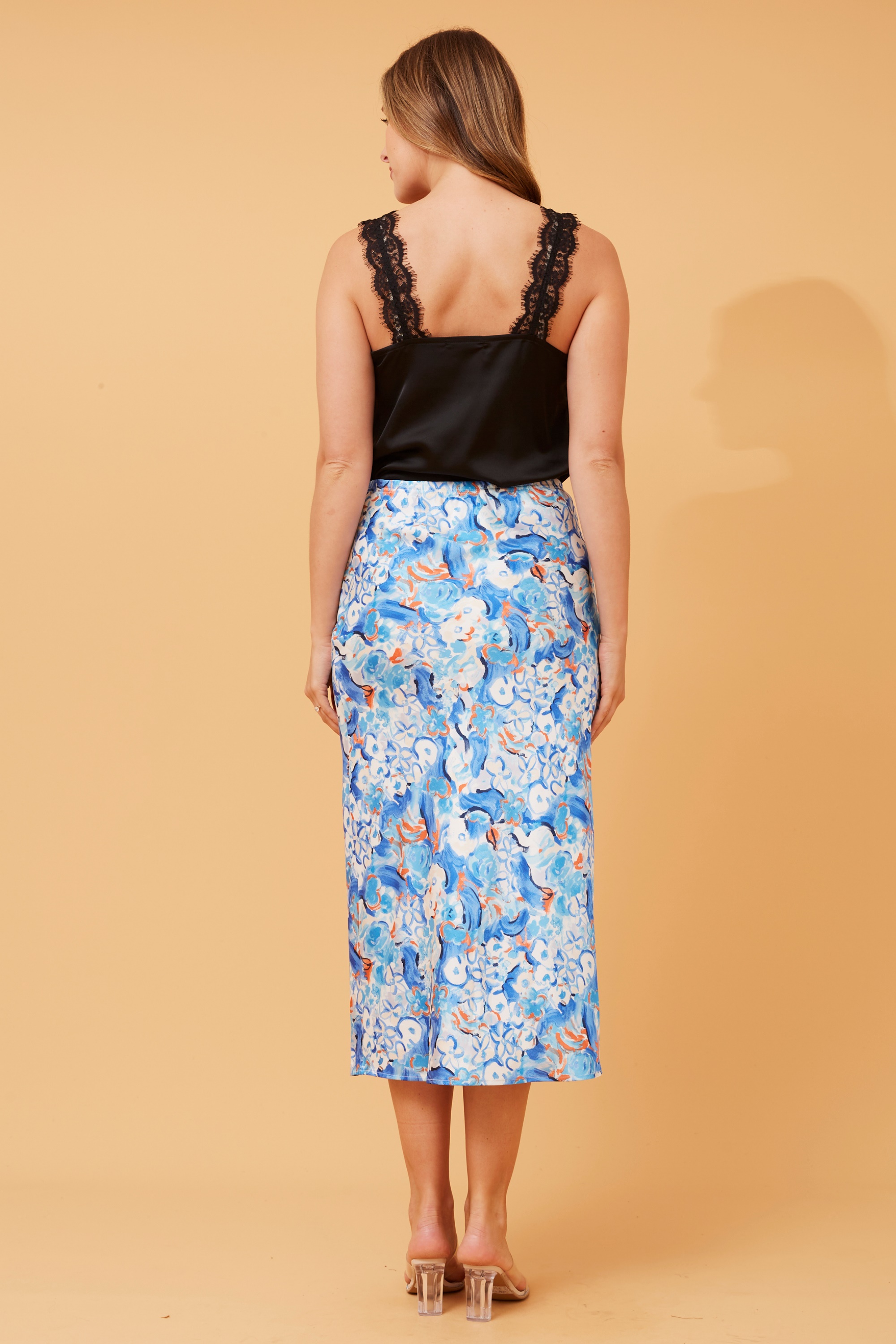 Floral jacquard satin bias midi skirt best sale