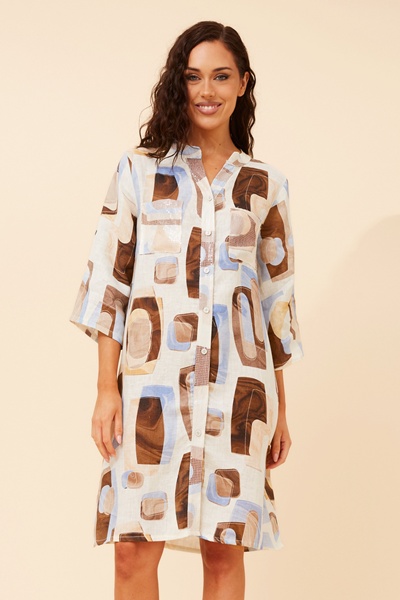 GRAZIA GEOMETRIC LINEN BLEND DRESS