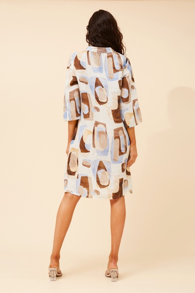 GRAZIA GEOMETRIC LINEN BLEND DRESS