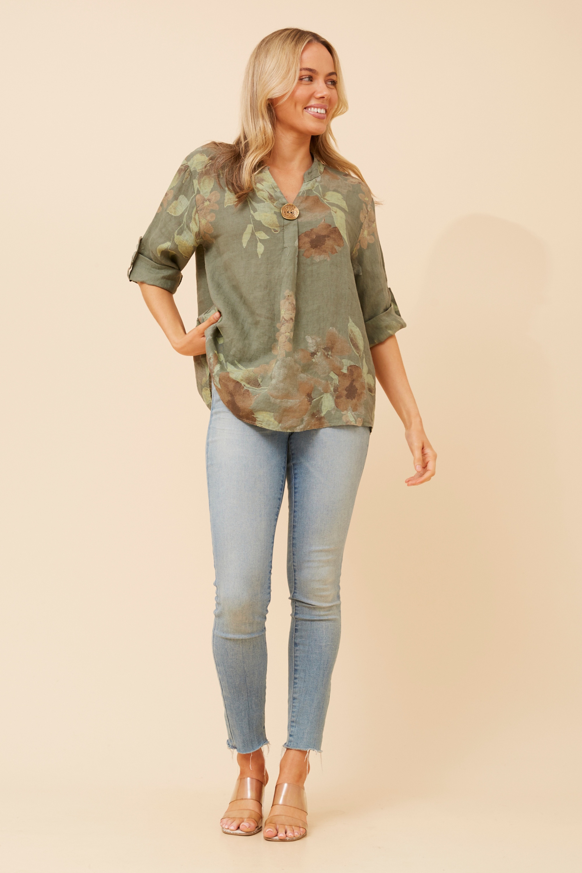 GREGORIA FLORAL LINEN TOP