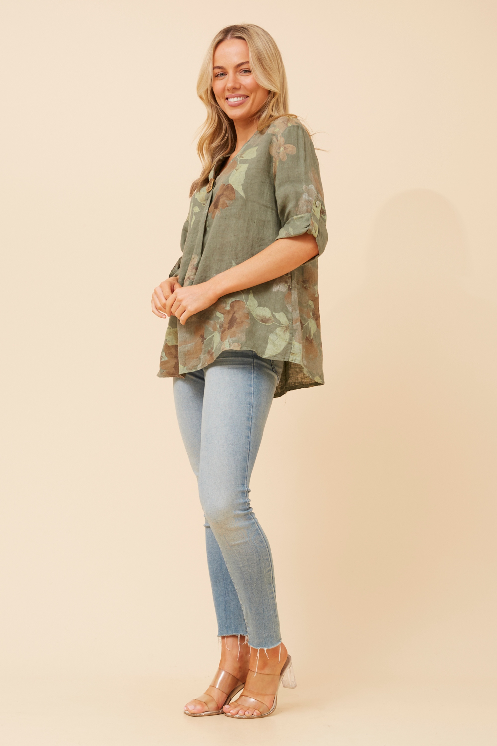 GREGORIA FLORAL LINEN TOP