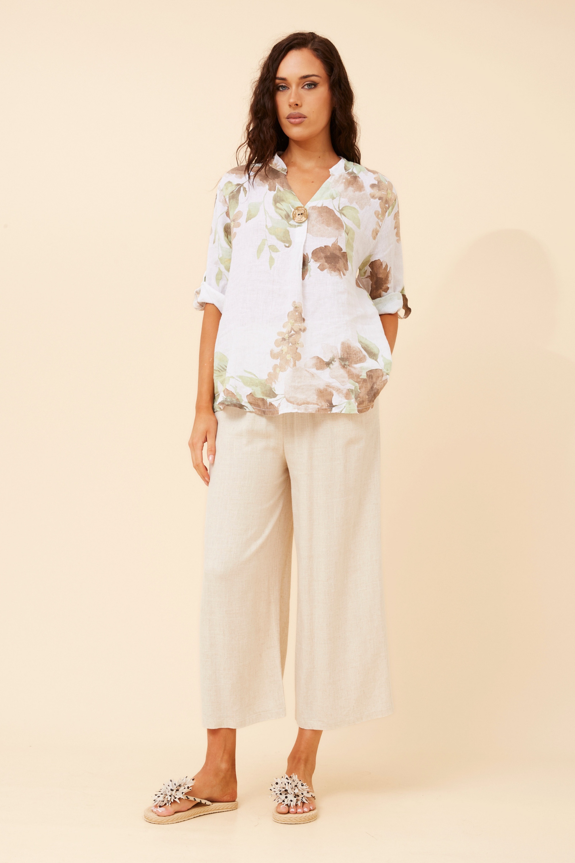 GREGORIA FLORAL LINEN TOP