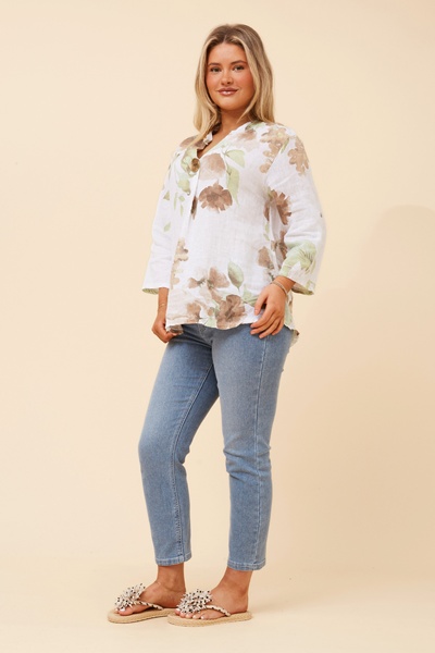 GREGORIA FLORAL LINEN TOP