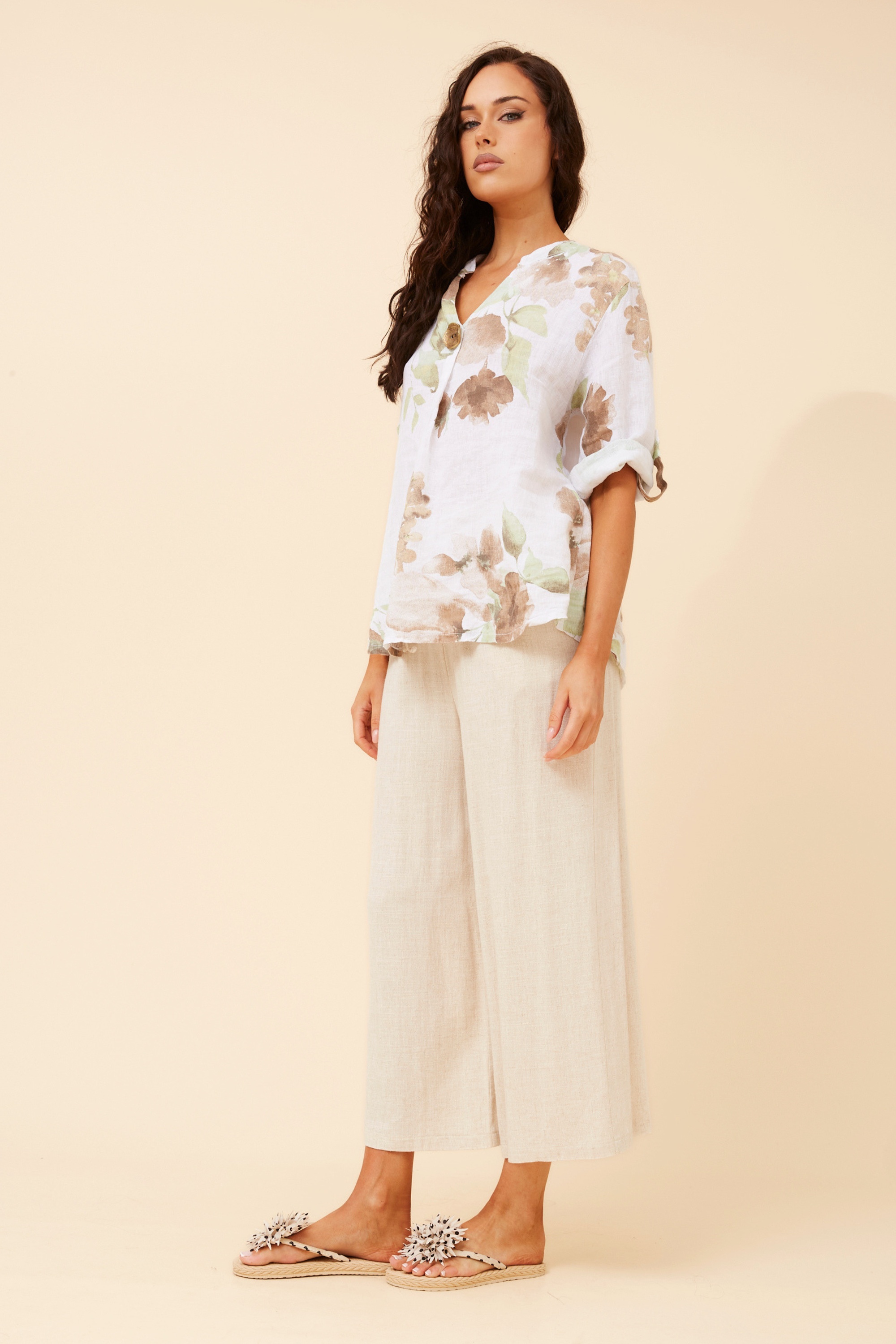 GREGORIA FLORAL LINEN TOP