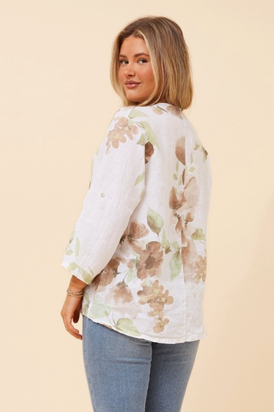 GREGORIA FLORAL LINEN TOP