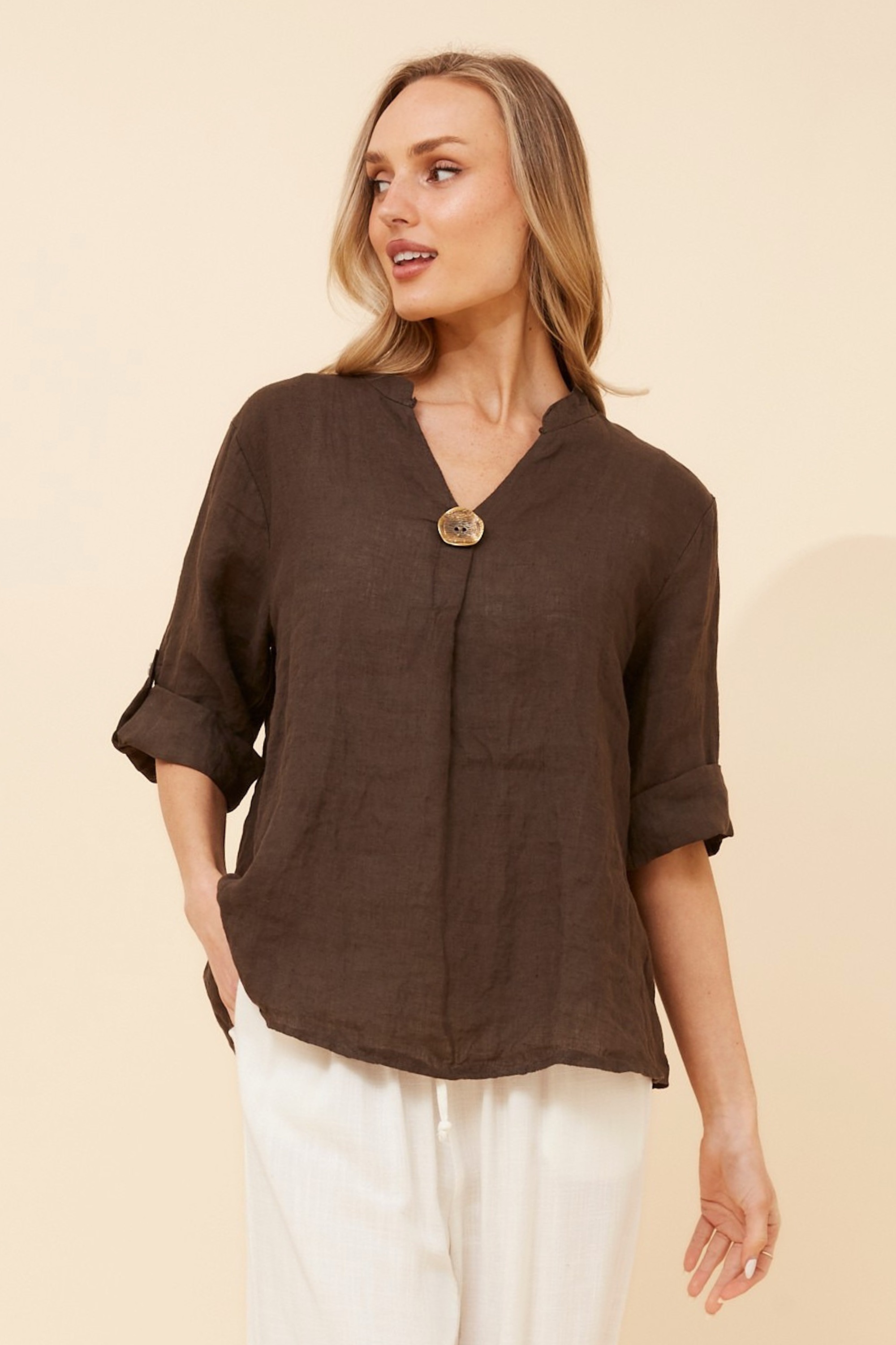 GREGORIA SOLID LINEN TOP