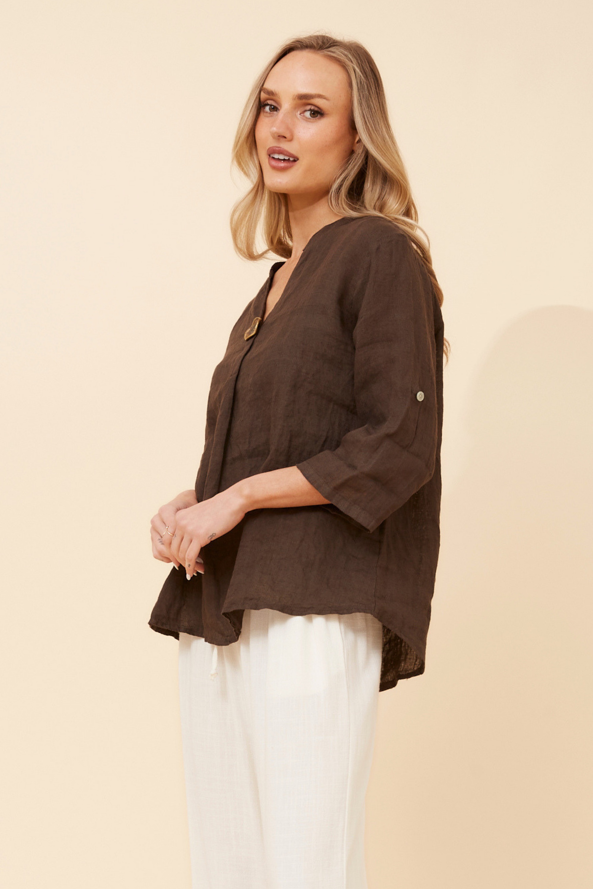 GREGORIA SOLID LINEN TOP