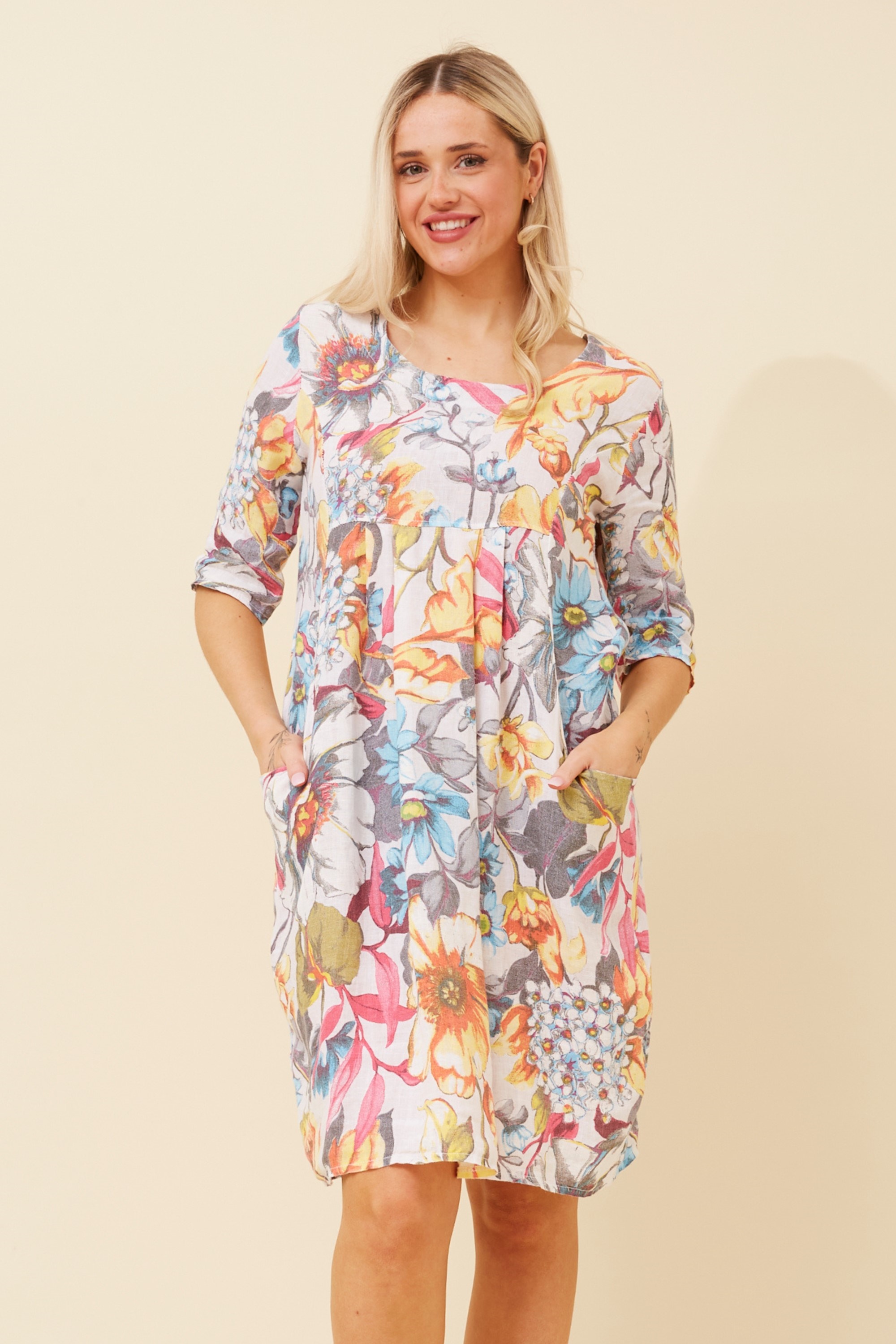 GRISELDA LINEN FLORAL DRESS