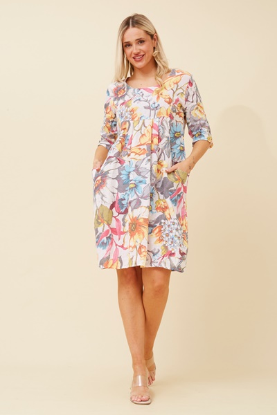 GRISELDA LINEN FLORAL DRESS