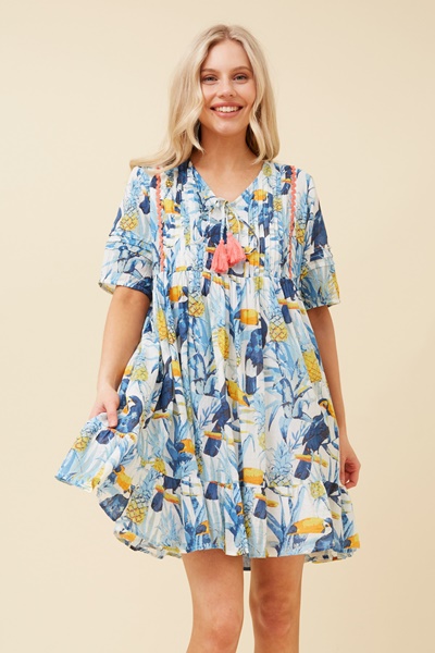 HALLE TROPICAL BABYDOLL DRESS