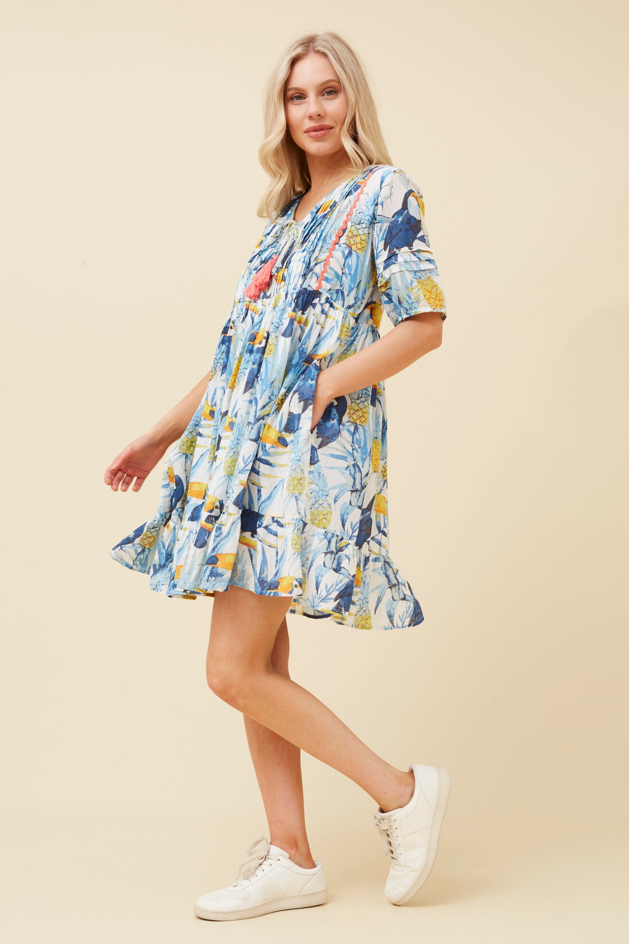 HALLE TROPICAL BABYDOLL DRESS