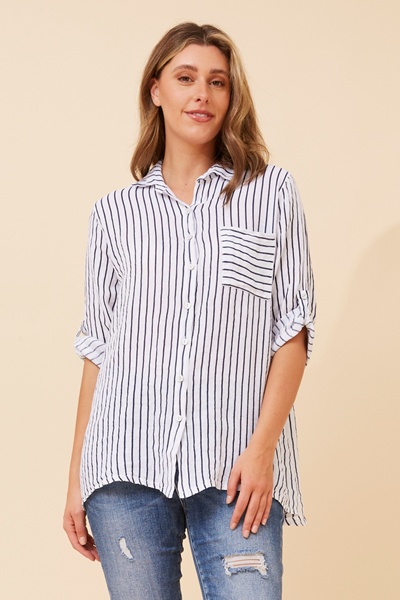 HAYA STRIPE PRINT LINEN SHIRT