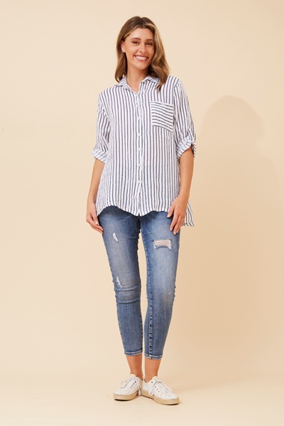 HAYA STRIPE PRINT LINEN SHIRT