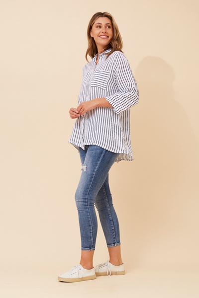 HAYA STRIPE PRINT LINEN SHIRT