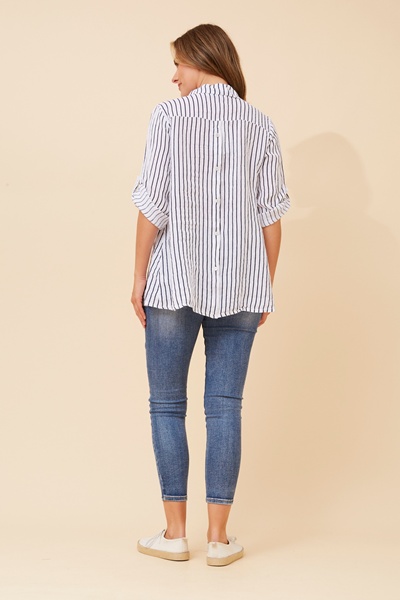 HAYA STRIPE PRINT LINEN SHIRT