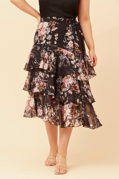 HAZEL TIERED MIDI SKIRT