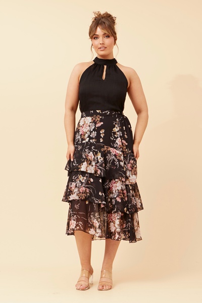 HAZEL TIERED MIDI SKIRT