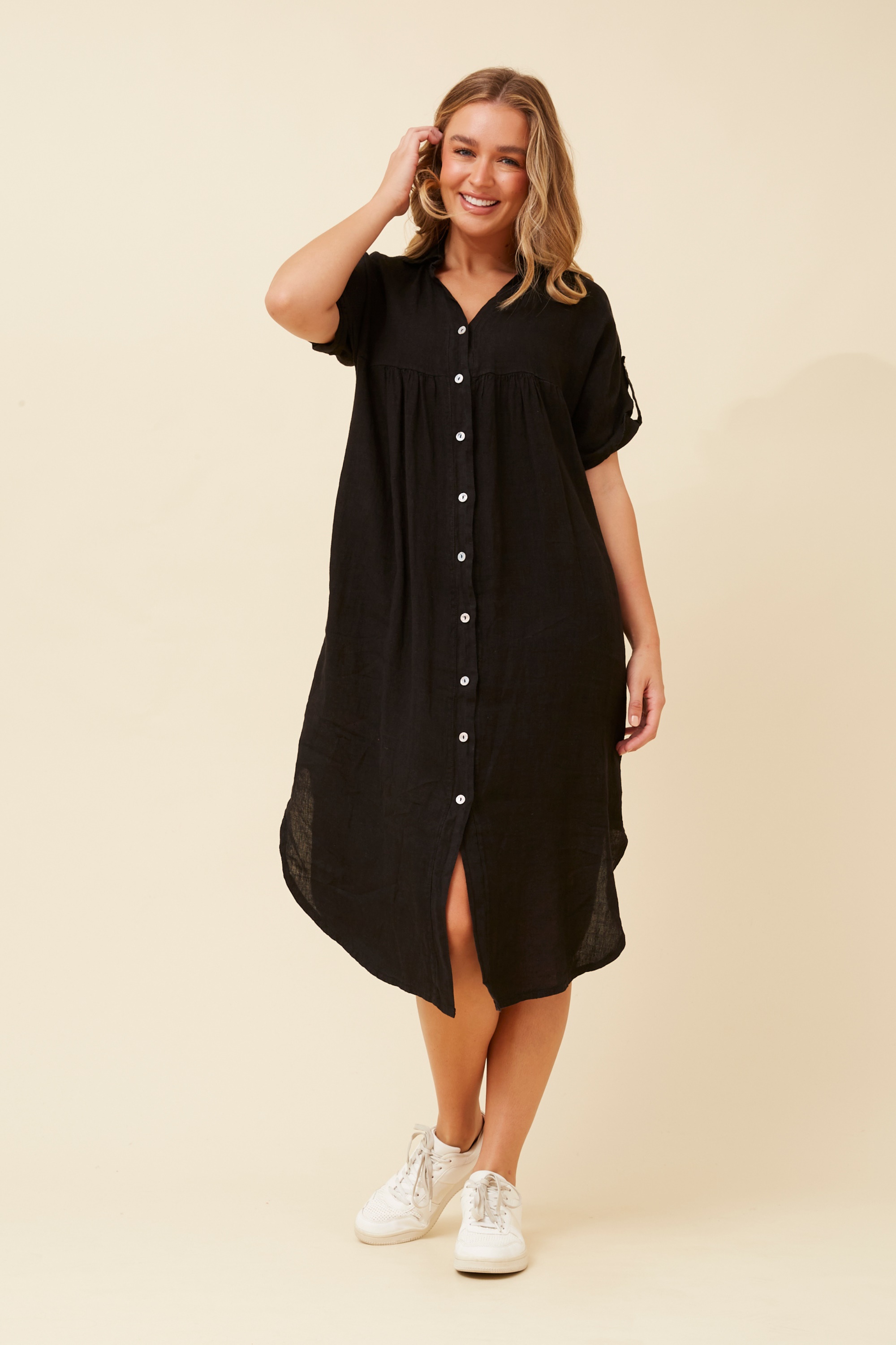 HAZELINA LINEN SHIRT DRESS