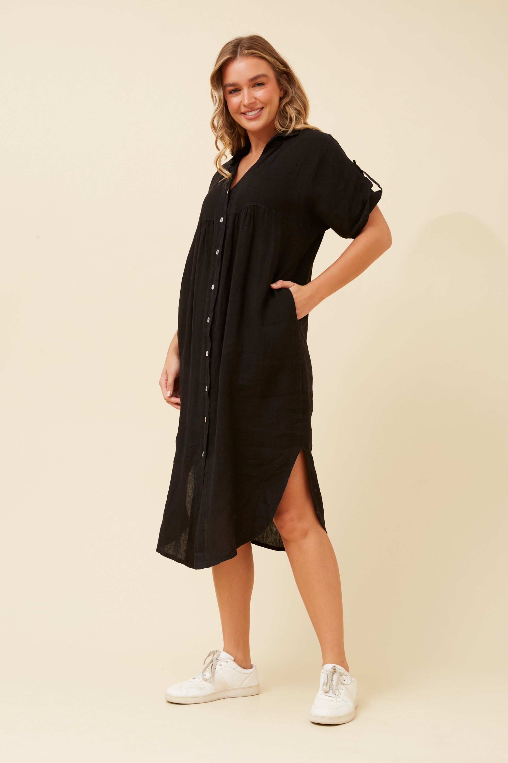 HAZELINA LINEN SHIRT DRESS