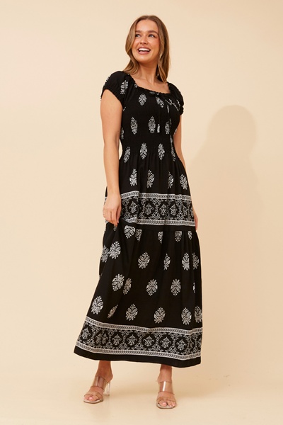HELINA BORDER PRINT MAXI DRESS
