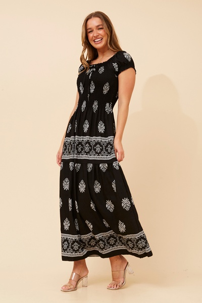 HELINA BORDER PRINT MAXI DRESS