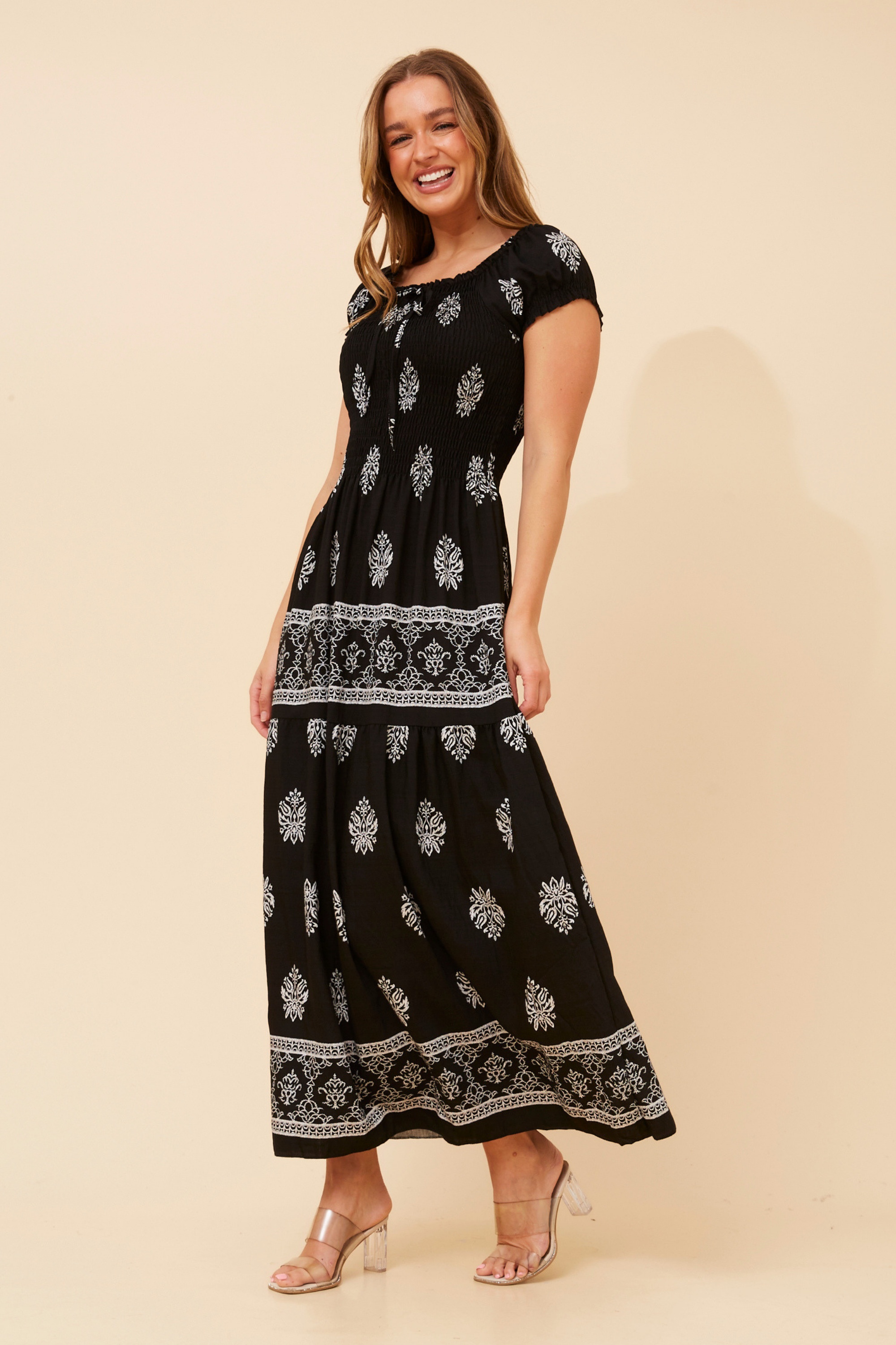 HELINA BORDER PRINT MAXI DRESS