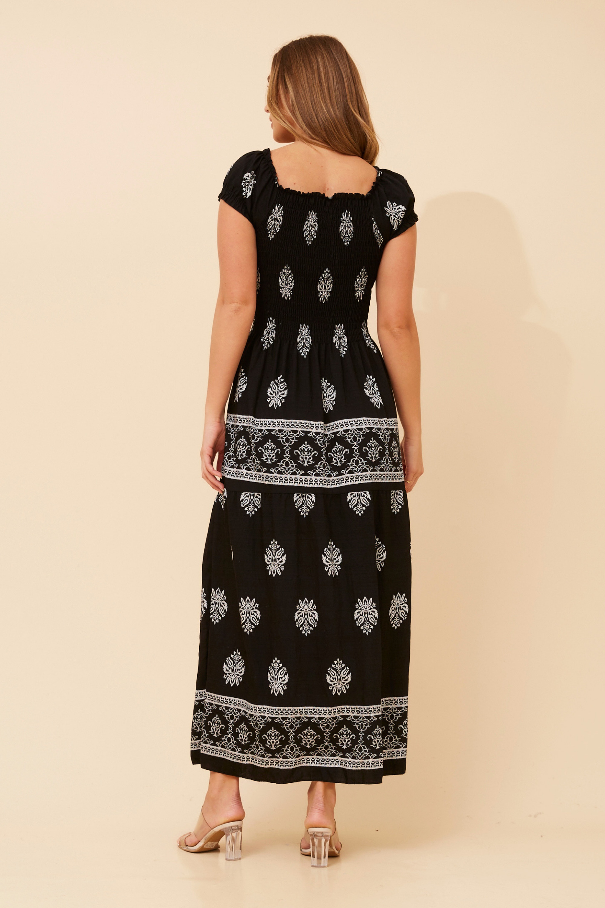 HELINA BORDER PRINT MAXI DRESS