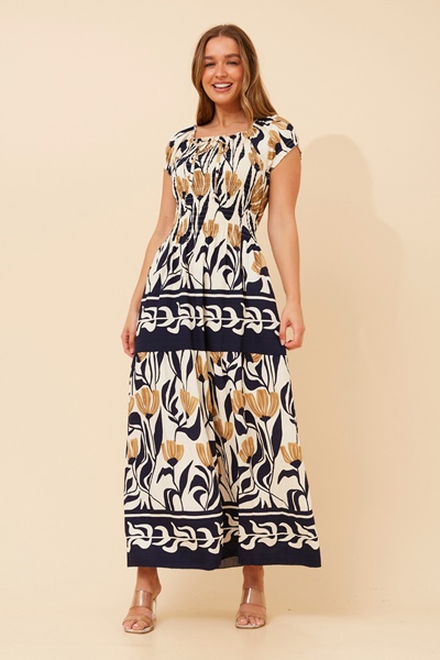 HELINA BORDER PRINT MAXI DRESS