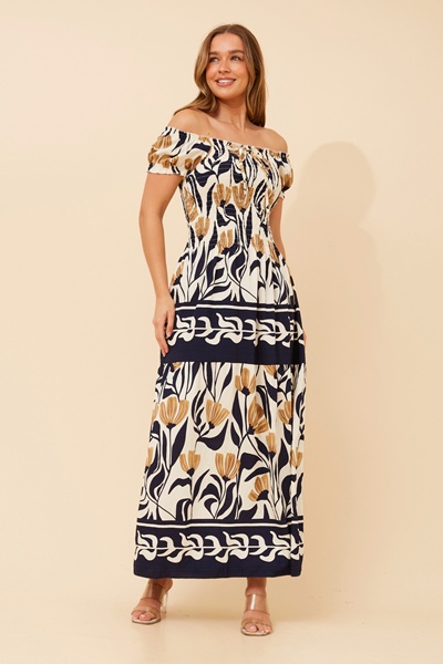 HELINA BORDER PRINT MAXI DRESS