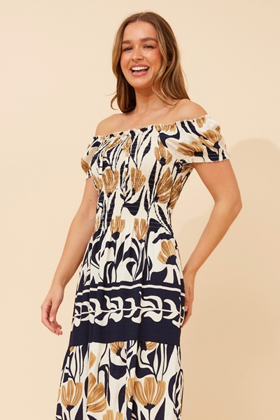 HELINA BORDER PRINT MAXI DRESS